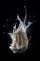 milk or yogurt splash isolated on black background generative photo