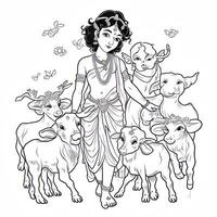 imagen de Krishna con pequeño vacas negro resumido generativo ai foto