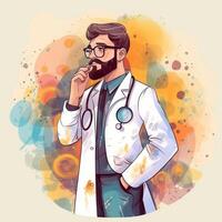 médico día vistoso chapoteo póster con personaje de médico generativo ai foto