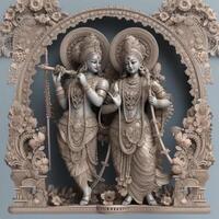 diseñado escultura de señor radha y Krishna imagen generativo ai foto