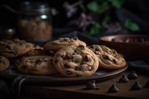 suave matices de el chocolate chip galletas generativo ai foto