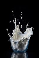 milk or yogurt splash isolated on black background photo