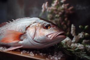 soft hues of the fresh fish with flowers photo