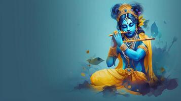 Image of divine beautiful closed eyes blue colored krishna photo