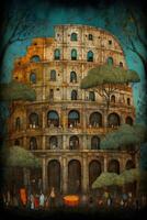 A colosseum rome city street scene graphic vector photo