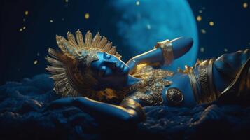 lord vishnu lying in the blue sea cinematic light photo