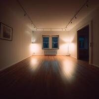 A symmetrical shot film photo of empty room