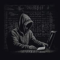 Black image of computer hacker in ascii style photo