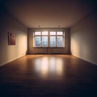 A bright wide symmetrical shot film photo of empty room