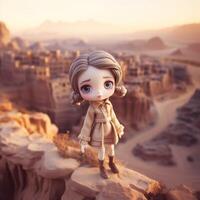 A cute little girl sculpture on dreamy landscape photo
