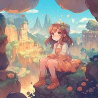 A beautiful girl sitting in dreamy place animation Art photo