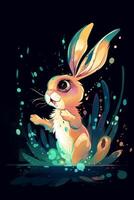 An excited bunny falling into a splash of light photo