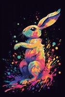 An excited bunny falling with splash of colors photo