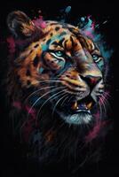 An angry panther face Colorful painting photo