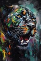 Colorful painting of a angry panther photo