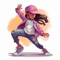 Young girl break dance on white background image photo