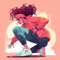 Young girl break dance graphic illustration image photo