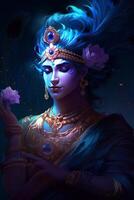 A graphic ultra hd illustration image of Vishnu Hindu God photo