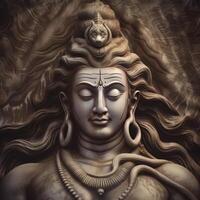 Lord Shiva kobra snake in neck statue generative AI photo
