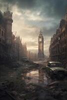 Matte painting from a postapocalyptic Street dark view photo