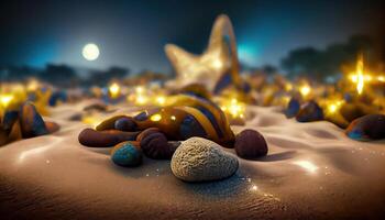 beautiful stone on beach close up glowing light image photo