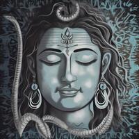Lord Shiva kobra snake in neck meditating portrait generative AI photo