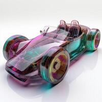 A digital roadster car with transparent plastic photo