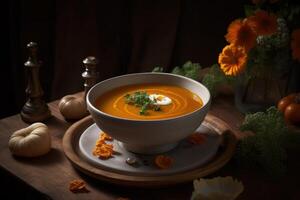 Soft hues of the Pumpkin and carrot soup photo