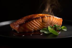 Soft hues of the grilled delicious salmon steak photo