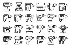 Electric hammer drill icons set outline vector. Drill hammer vector