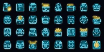 Air fryer icons set vector neon