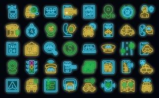 Taxi call icons set vector neon