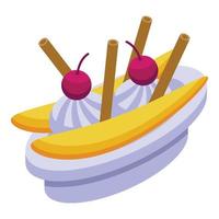 Vanilla banana split icon isometric vector. Cherry bowl vector