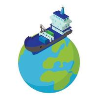 International shipping icon isometric vector. Container ship float around planet vector