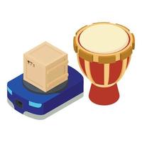 Darbuka icon isometric vector. Percussion music instrument near warehouse robot vector