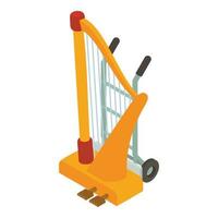 Classical harp icon isometric vector. Stringed music instrument on cargo trolley vector