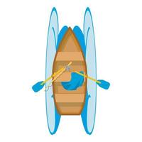 icono de bote de remos vector isométrico. barco de pesca de madera con remo y icono de olas marinas