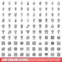 100 crema íconos colocar, contorno estilo vector