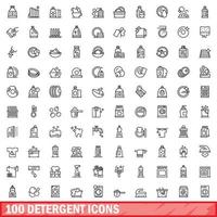 100 detergent icons set, outline style vector