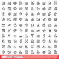 100 suciedad íconos colocar, contorno estilo vector