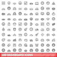 100 dashboard icons set, outline style vector