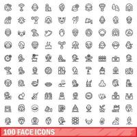 100 face icons set, outline style vector