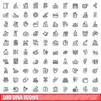 100 dna icons set, outline style vector