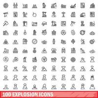 100 explosion icons set, outline style vector