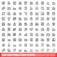 100 distribución íconos colocar, contorno estilo vector