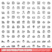 100 distribución íconos colocar, contorno estilo vector