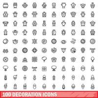 100 decoración íconos colocar, contorno estilo vector