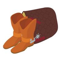 Cowboy concept icon isometric vector. Cowboy boot with spur and brown saddle pad vector
