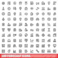 100 forecast icons set, outline style vector