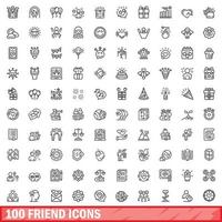 100 friend icons set, outline style vector